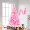 Christmas Porch Trees Set of 2, 5ft Prelit Pink Christmas Trees Flocked Artificial Christmas Trees, Front Door, Porch Decorations
