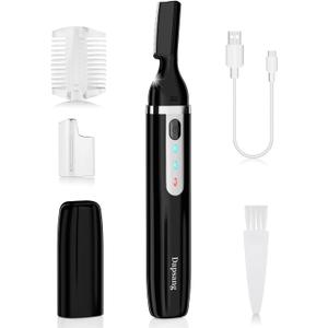 Eyebrow Trimmer, Electric Eyebrow Razor for Women Men, Rechargeable Painless LED Light Facial Hair Shaver Remover with Rinseable Blade for Face Lips Neck Leg (Black)