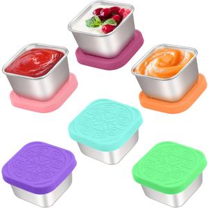 6x2.7 Oz Salad Dressing Container to Go,Handy Leakproof Stainless Steel Meal Prep Containers Reusable,Sauce Containers for Lunch Box, Picnics, Travel, Office and Kitchen Storage-Square (Rainbow)