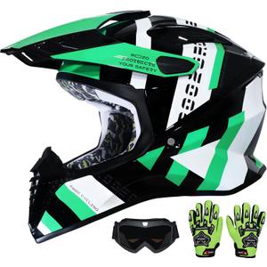 DOT Approved Youth Dirt Bike Helmet Kids Full Face Motocross Helmets Set, M