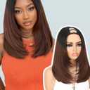 Quantum Love Black Brown U Part Wig V Part Yaki Straight Layered Short Bob Wigs For Women Upgrade Put On Go Clip in Half Wigs Glueless Heat Resistant Synthetic Hair (24inch, Black Brown)