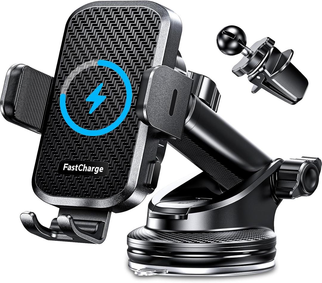 Wireless Car Charger with Phone Holder Mount, 15W Fast Charging Auto Clamping Phone Holders for You Car Windshield Dashboard Air Vent Accessories for iPhone, Samsung Galaxy, Google, etc, 'Black'