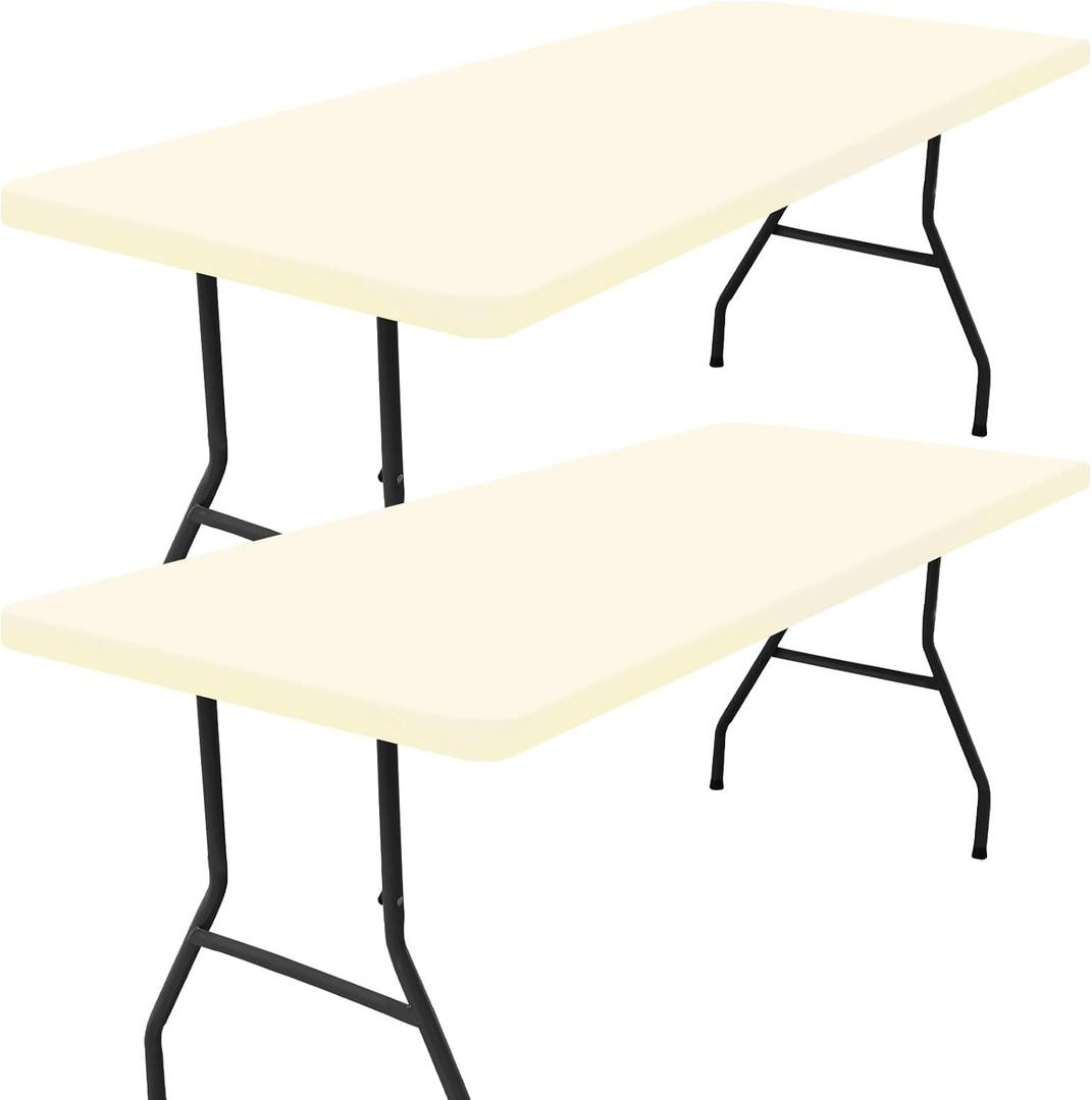Smiry 2 Pack Rectangle Picnic Table Cloth, Waterproof Elastic Fitted Tablecloths, Washable Polyester Rectangular Patio Table Cover for Camping, Indoor and Outdoor (Beige, 30"x48")