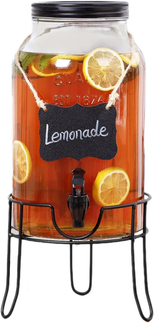 1.5 Gallon Glass Drink Dispensers for Parties, Ice Beverage Dispensers with Stand, Glass Water Dispenser with Spigot, Laundry Detergent Dispenser, Lemonade Dispenser