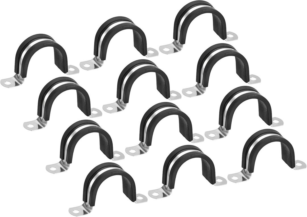 uxcell 12Pcs 38mm(1-1/2") Cable Clamp, Rubber Pipe Strap Rubber Cushioned 304 Stainless Steel Hose Clamp U Shape Metal Clamp Tube Holder for Tube Pipe Wire