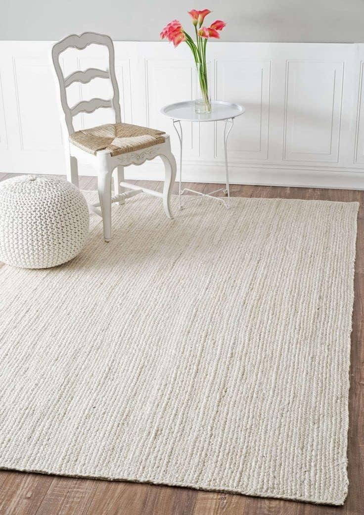 Jute Area Rug 4x6 Feet - Braided Design Hand Woven Off-White Natural Fibers Carpet - Home Decor for Living Room Hallways (4' x 6', Off-White)