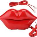 Lip Telephone, Advanced Home Telephone, Interesting Mouth Lip-Shaped Telephone, Electroplating Wire Phone Home Decoration, for Families House Phone (Red)