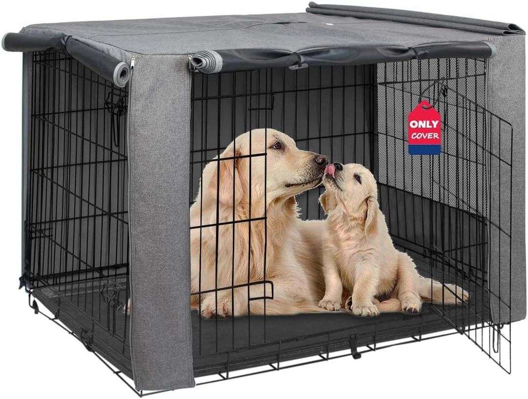 HiCaptain Folding Metal Dog Crate Cover for 42 Inch Wire Pet Cage(Two-Tone Gray) (Grey)