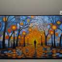 QZQCBLC Blue Wall Art Bedroom, Abstract Night Scene Street Lights Large Wall Pictures Orange Halo Trees Landscape Framed Canvas Paintings Artwork for Living room kitchen Home Office Decor 24x48 IN