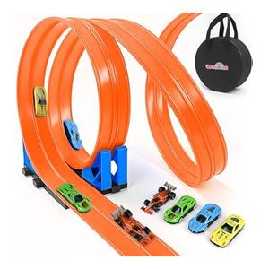 15 Ft Flexible Race Car Track for Diecast 1/64th Cars,Classic Long Rolls Up Portable Racetrack Roll Up Race Track