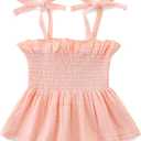 Toddler Girls Summer Outfits Clothes Sleeveless Pant Set Solid Color 100% Cotton Strap Ruffle Baby Clothes 6M~5T (12~18M, Light Pink)