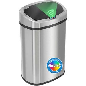 iTouchless 13 Gallon Oval Touchless Sensor Can with Odor Filter, Fingerprint-Proof Stainless Steel, 50L Automatic Kitchen Garbage Bin, Smart Hands-Free Motion Lid, Quiet Soft-Close (Light Silver, Black)
