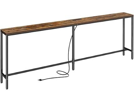 SUPERJARE 78.7 Inch Console Table with Outlet, Sofa Table with Charging Station, Narrow Entryway Table, Skinny Hallway Table, Behind Couch Table, for Living Room, Rustic Brown