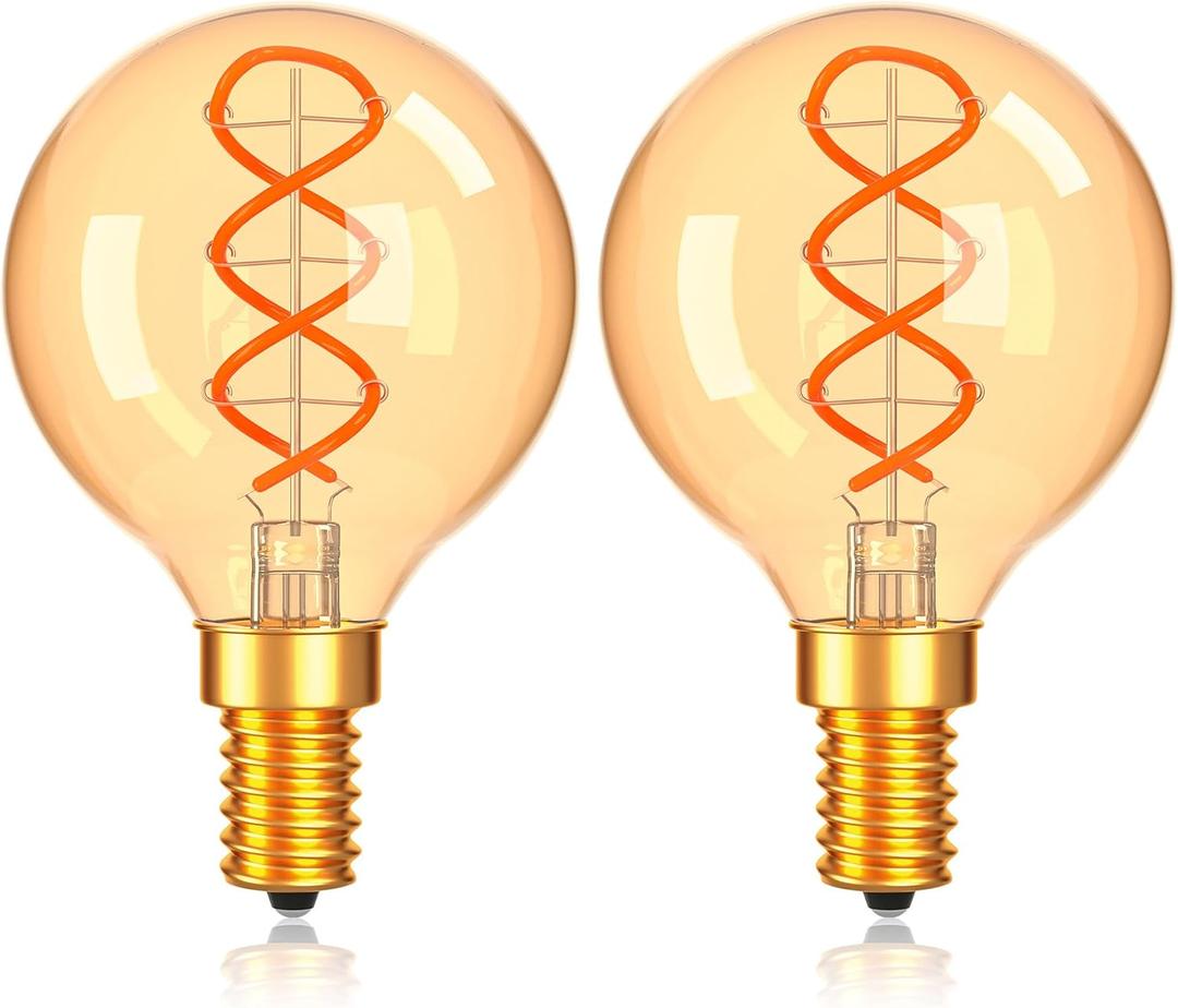 Dimmable G16.5 Amber Light Bulbs 25 Watt Equal 3W,Candelabra Edison Screw Base E12 Bulb Warm,Vintage LED Globe Light Bulbs for Chandelier Ceiling Fan,Soft White 2200K,180LM,2 Pack