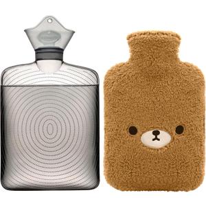 samply Hot Water Bottle with Cute Fleece Cover, Hot Water Bag for Hot and Cold Compress, Hand Feet Warmer, Neck and Shoulder Pain Relief, Brown Bear