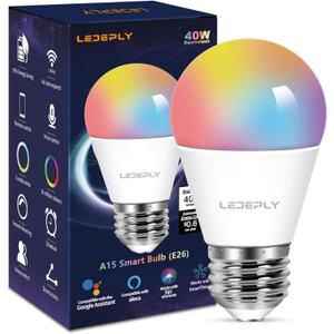 5W=40W, A15 Smart Bulb, Compatible with Alexa, Google Home, E26, Color Changing, Dimmable LED WiFi Light Bulbs, No Hub Required, 1 Pack
