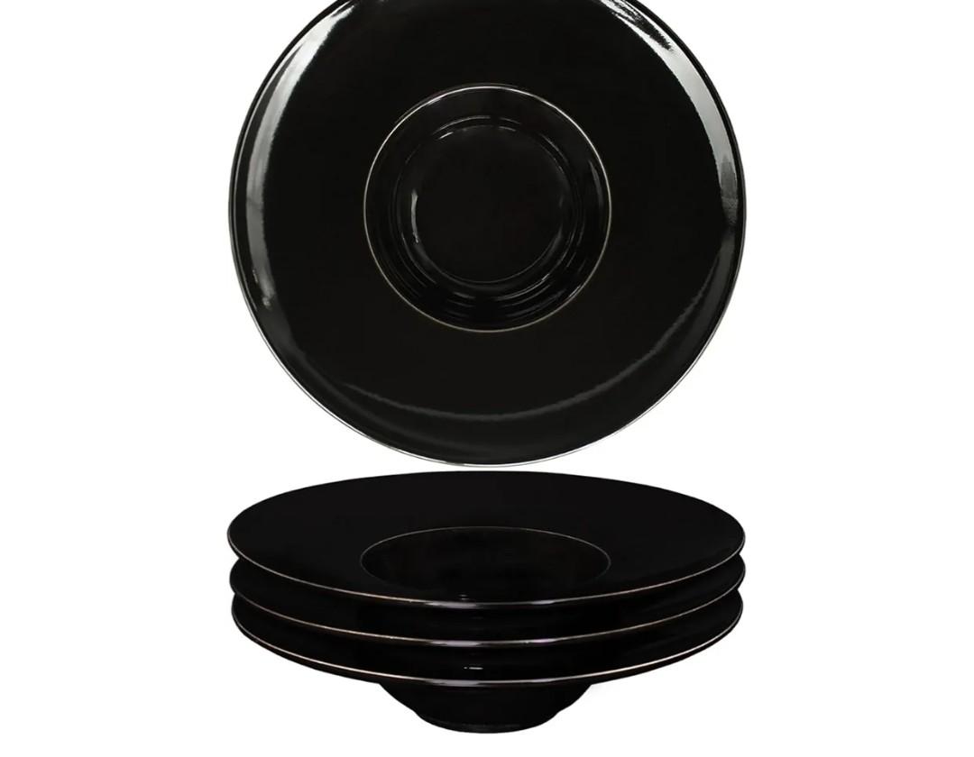 Ceramics Rimmed Soup Bowls 8.6 oz, Black 11 inch Exquisite Small Soup Plate Set of 4, Pasta Plates With Rim Is The Best Choice For Hotels, Kitchens, Fine Restaurants And Gourmets