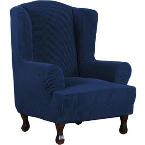 H.VERSAILTEX Wing Chair Slipcover Chair Covers for Wingback Chairs Wingback Chair Covers Slipcovers 1 Piece Stretch Sofa Cover Furniture Protector Soft Spandex Jacquard Checked Pattern, Deep Teal