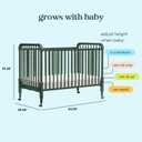 Davinci Jenny Lind 3-in-1 Baby Crib Convertible to Toddler Bed, Daybed - Easy to Assemble - GREENGUARD Gold Certified - 4 Adjustable Mattress Heights, Conversion Kit Sold Separately - Forest Green, 54.8"L x 29.3"W x 41.3"H