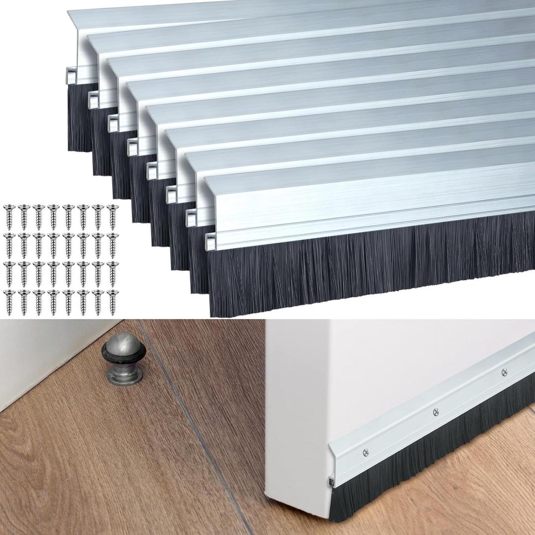 Hushee Brush Door Sweep for Exterior Interior, 36 Inches, Silver, 8 Pack