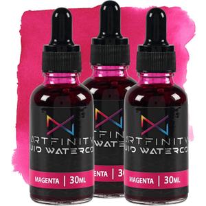 Artfinity Liquid Watercolor Paint 30 ml Bottle - 3 Pack, Magenta - Vibrant Dye-Based Liquid Watercolor w/Glass Pipette, Fast-Drying, Fine Art Paint for Calligraphy, Airbrushing & Traditional Art