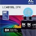 LC401XL Black Ink Cartridge 2-Pack, High Yield LC401 Black Ink Replacement Compatible with Brother MFC-J1010DW, MFC-J1012DW, MFC-J1170DW Printers