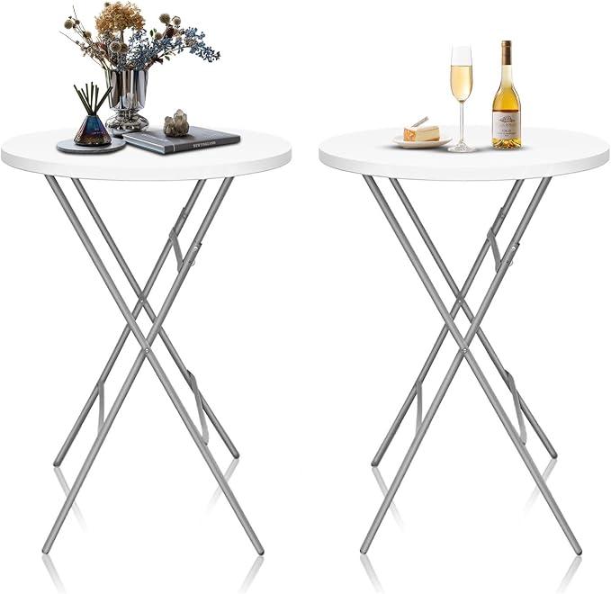 2 Pack 80CM Diameter Folding Round Bar Table,110cm High Folding Adjustable High Top Cocktail Table Durable Space Saving for Indoor and Outdoor Use, Ideal for Events Parties and Gatherings