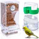 Hamiledyi No Mess Bird Feeders Automatic Parrot Feeder Drinker Acrylic Seed Food Container Parakeet Water Dispenser Cage Accessories for Lovebirds Budgies Canary Finch (Translucent Feeder + Drinking Bottle)