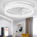 DLLT LED Ceiling Fan with Light: 16" Modern Low Profile Flush Mount Fandelier with App & Remote Control - Dimmable White Bladeless Fan Light Fixture for Bedroom Kids Room Living Room