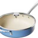 Redchef Ceramic Saute Pan with Lid, Nonstick Deep Frying Pan, 5QT Jumbo Cooker with Helper Handle & Lid, Non Toxic Ceramic Cooking Pan, Chef Pan, Dishwasher & Oven Safe, PFAS PFOA & PTFE Free（Blue）