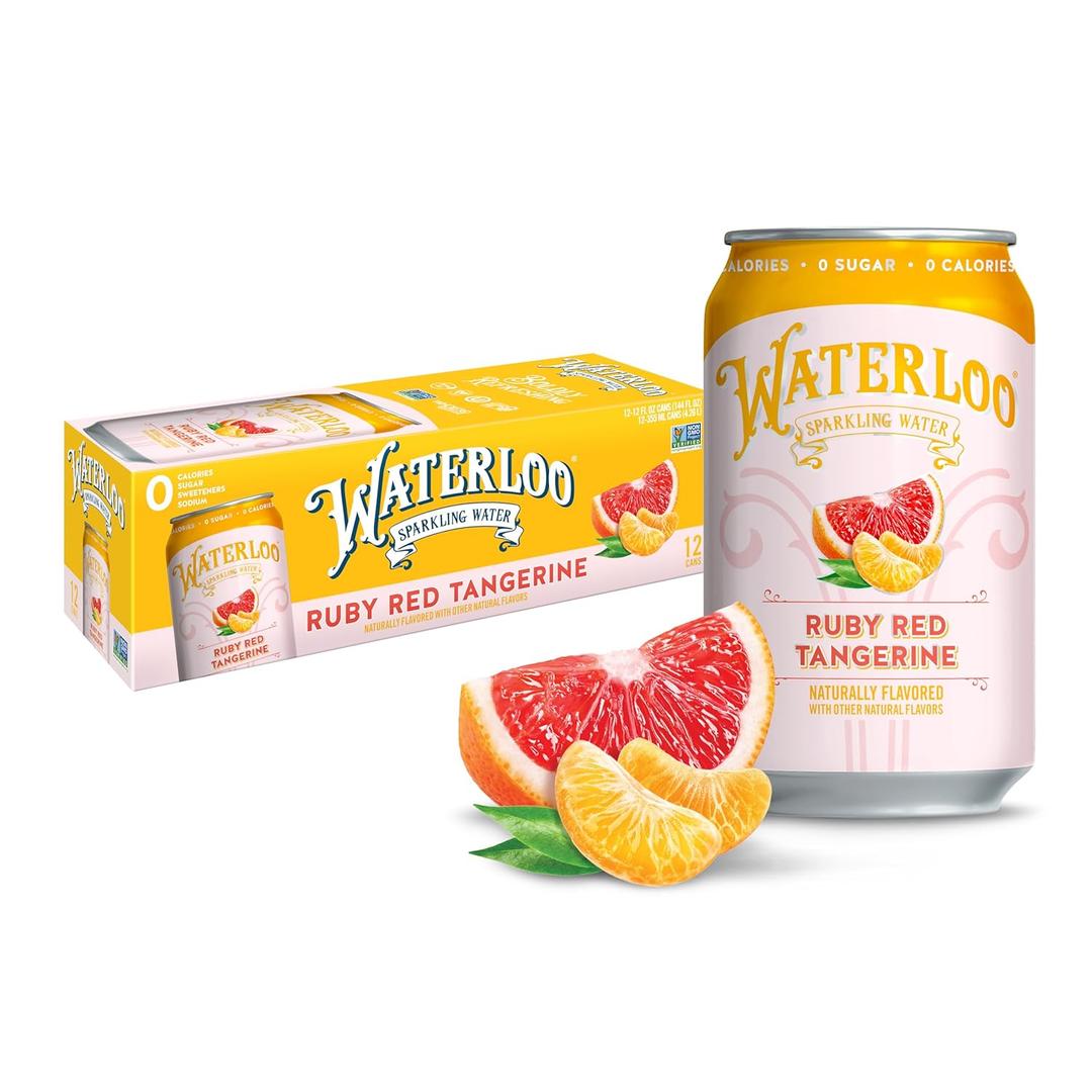 2 x Waterloo Sparkling Water, Ruby Red Tangerine Naturally Flavored, 12 Fl Oz Cans (Pack of 12)  Zero Calories and Zero Sugar or Sweeteners