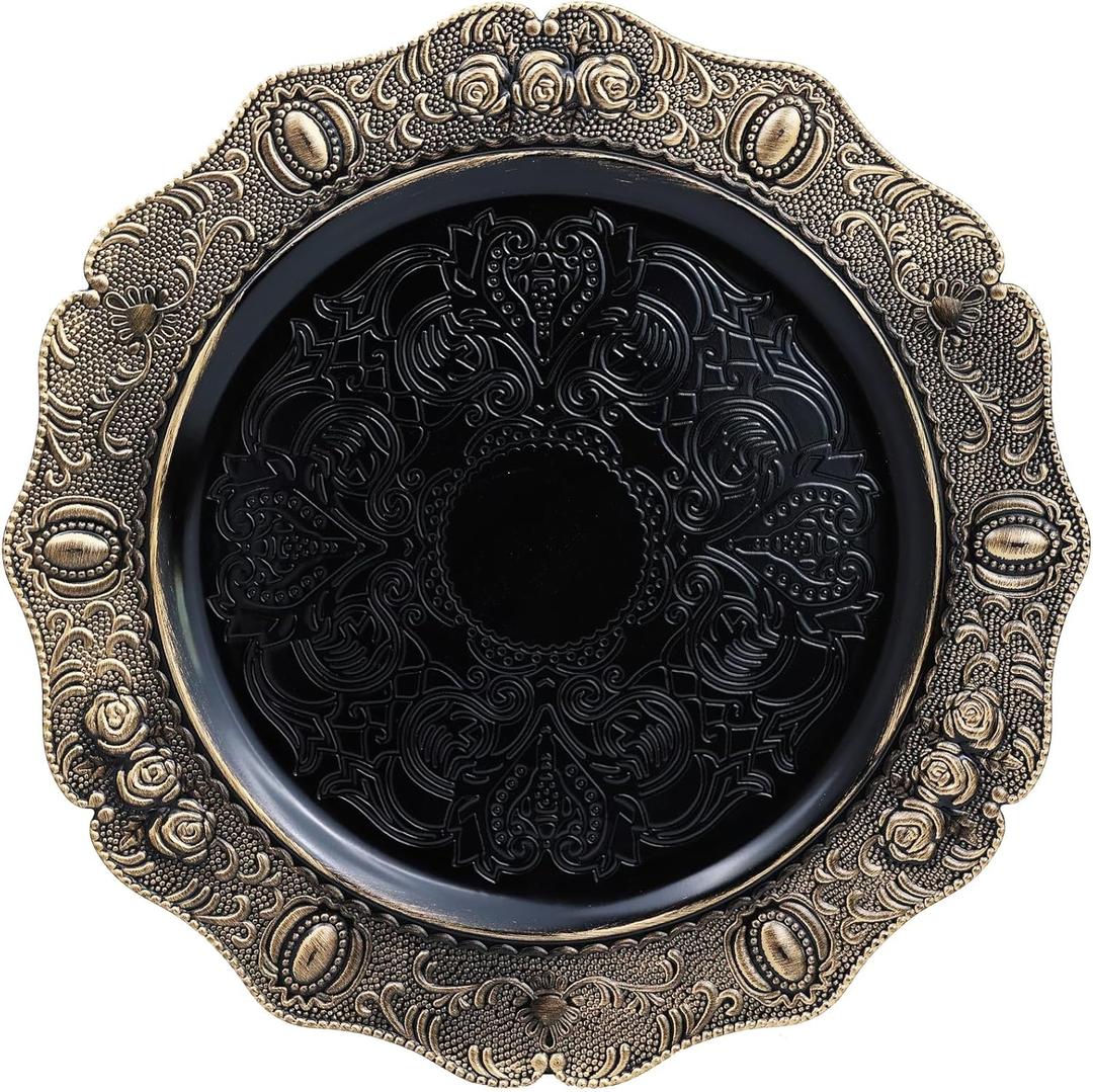 Spsyrine Black Charger plates, 13 Inch Set of 6 Chargers for dinner plates, Serve ware Plate for Wedding Bulk, Parties, Christmas, Holiday Table Setting, F8B