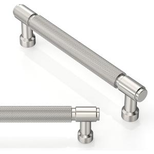 10 Pack Brushed Satin Nickel Knurled Cabinet Pulls 5 Inch(128mm) Kitchen Cabinet Handles Cabinet Hardware Drawer Pulls (5" Hole Center)