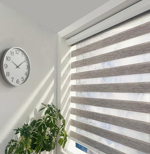 ShadesU Cordless Zebra Blinds – Light Filtering Dual-Layer Window Shades for Privacy (Grey Color) (Maximum Height 72") (Width 20.5")
