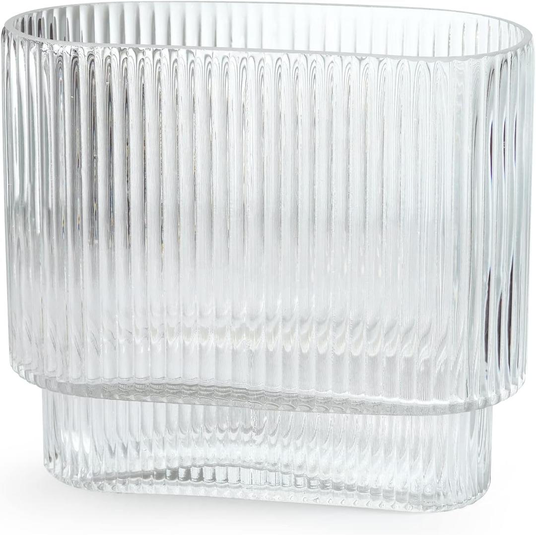 Clear Glass Vase Glass Vases for Flowers Clear Vase for Living Room Dining Table Entryway Office Decor (Clear-7" H)