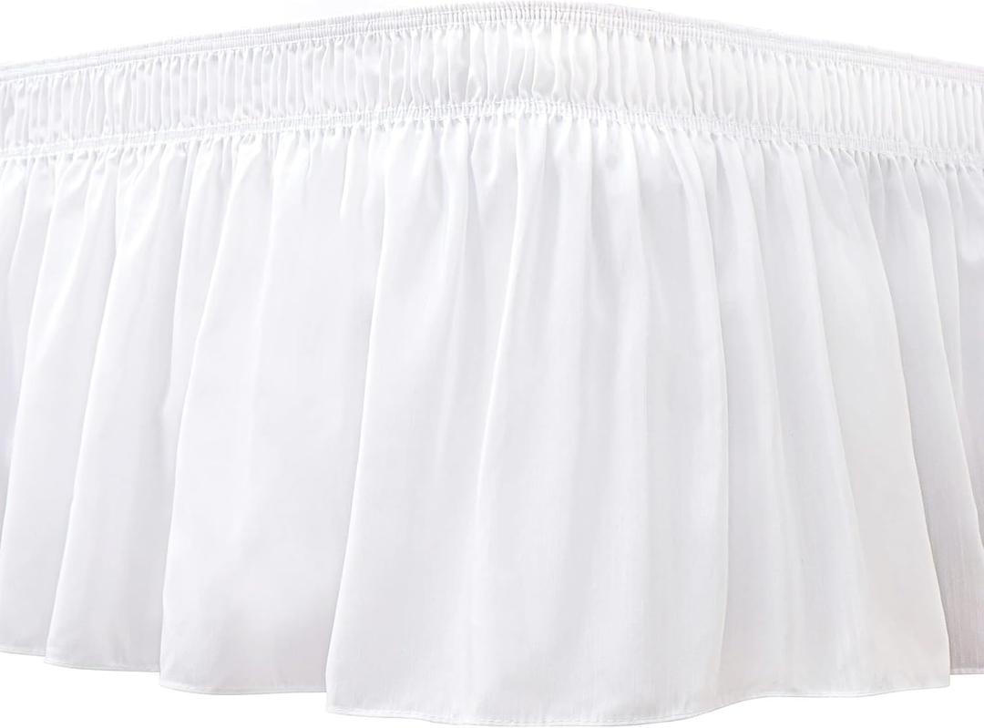 Biscaynebay Wrap Around Bed Skirts for Full & Full XL Beds Extra Short Drop of 9", White Elastic Dust Ruffles Easy Fit Wrinkle and Fade Resistant Silky Luxurious Fabric Solid Machine Washable