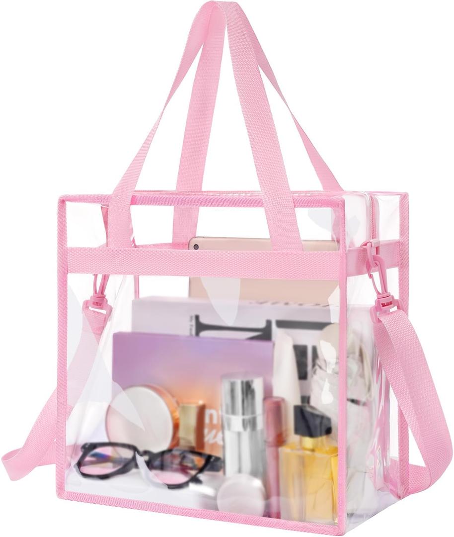 BAGAIL Clear Bags 12x6x12 Stadium Approved Clear Tote Bag with Zipper Closure Crossbody Shoulder Bag with Adjustable Strap