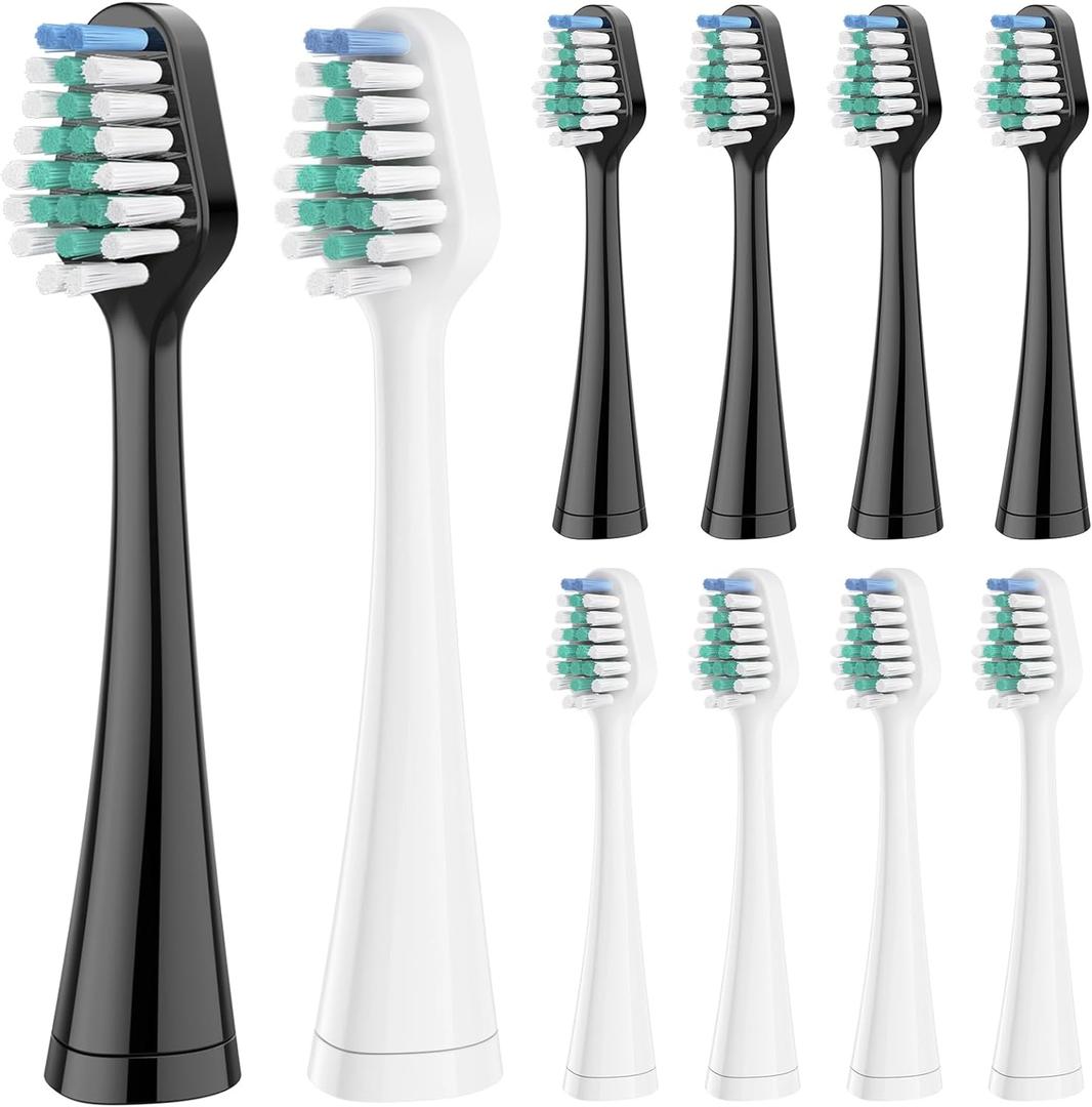 Replacement Toothbrush Heads for AquaSonic Duo Series and Home Dental Center Electric Toothbruh, NOT Compatible with Duo Series Pro, 5 White + 5 Black (1 Count (Pack of 10)
