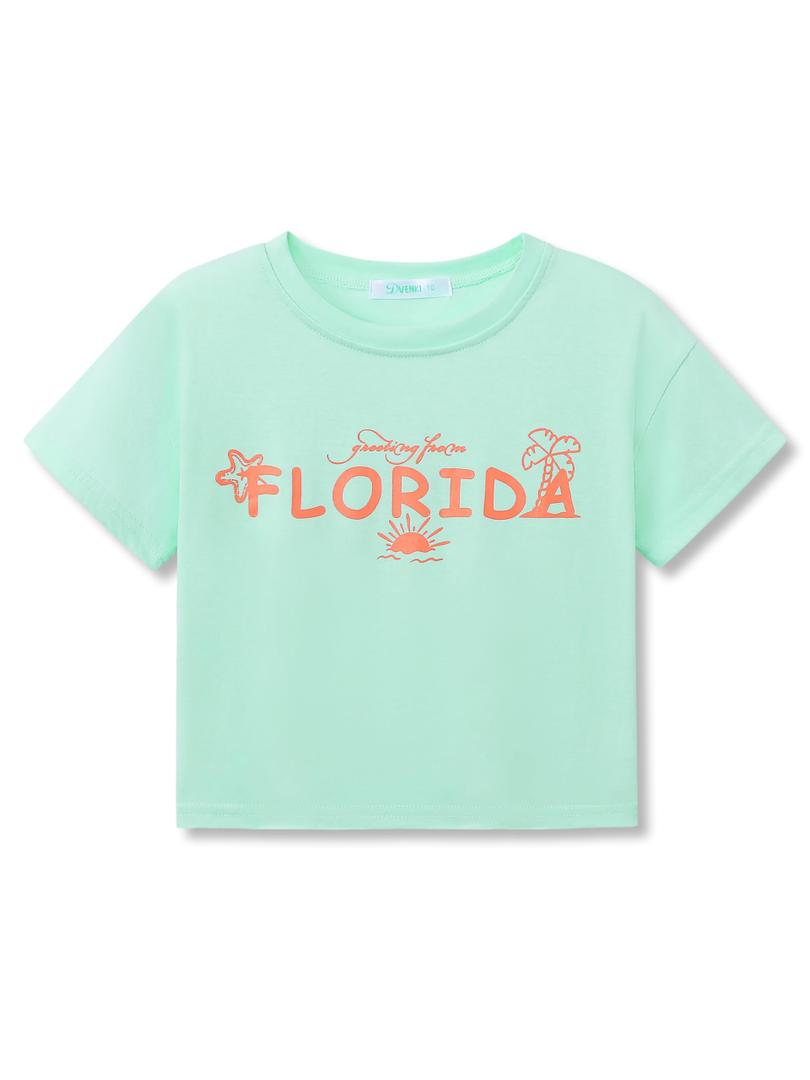 Dvenki Girls Graphics Crop Short Sleeve Crewneck Green Tee Size 16/18 (Green)