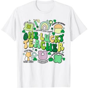 One Lucky Teacher St. Patrick's Day Irish Teacher Lucky Era T-Shirt (White, L)
