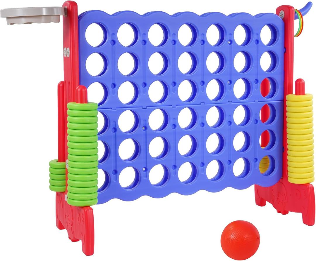 Peekabu Giant 4-in-A-Row Connect Game Outdoor, Jumbo 4-to-Score Yard Games for Kids and Adults with Basketball Hoop Outdoor Party Family Holiday Games with 42 Rings & Quick-Release Slider, Small