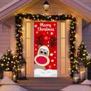 Christmas Door Cover Decorations Reindeer Front Door Cover Reindeer Background for Holiday Xmas Hanging Banner Christmas Door Decorations Home Decor