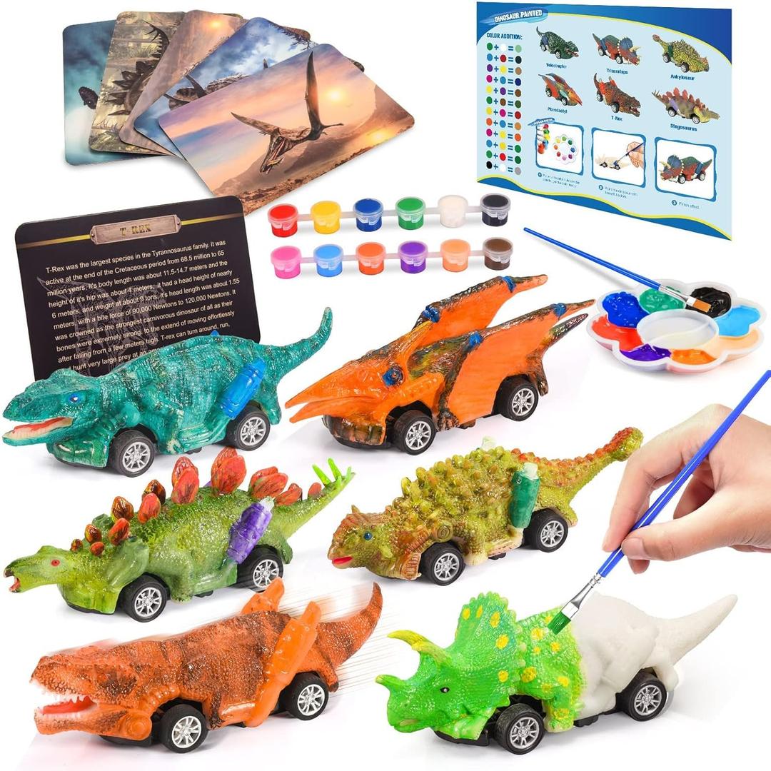 faentwc Dinosaur Painting Toys for Kids 5-7: Birthday Gifts for Kid Age 3-12 2 in 1 Dino Arts Painting Kits and Pull Back Cars Toy for Boys 4 5 6 7 8 9 10 Year Old Art & Craft Set