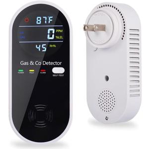 Carbon Monoxide and Gas Detectors, Plug in Carbon Monoxide Detector & Natural Gas Combination Detectors with Clear LCD Display, 4-in-1 CO & Gas Detector with Temperature and Humidity Display