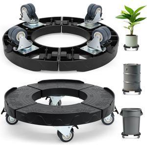 Trash Can Dolly Wheels, Adjustable 15-19 Inch Round Roller with Locking Wheels 440 LBS Heavy Duty Drum Cart Multi Function Rolling Dollies Stand Plant Caddy(2 Packs, Black)
