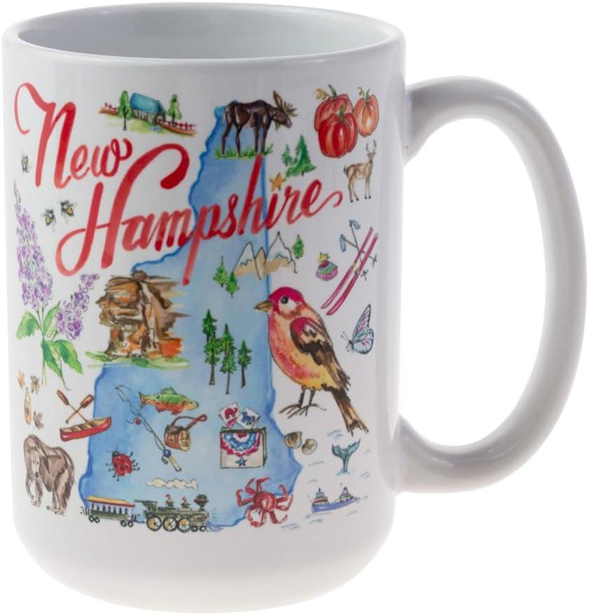 Boston International Coffee Mug Rosanne Beck State Collection Ceramic Tea Cup, 15 Ounces, New Hampshire