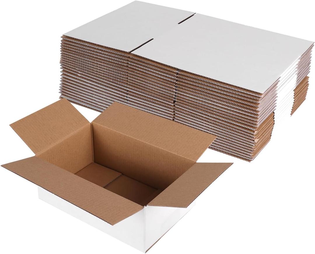 Hoikwo 8x5x3 Shipping Boxes Set of 25, White Corrugated Cardboard Box for Small Business for Packaging Mailing