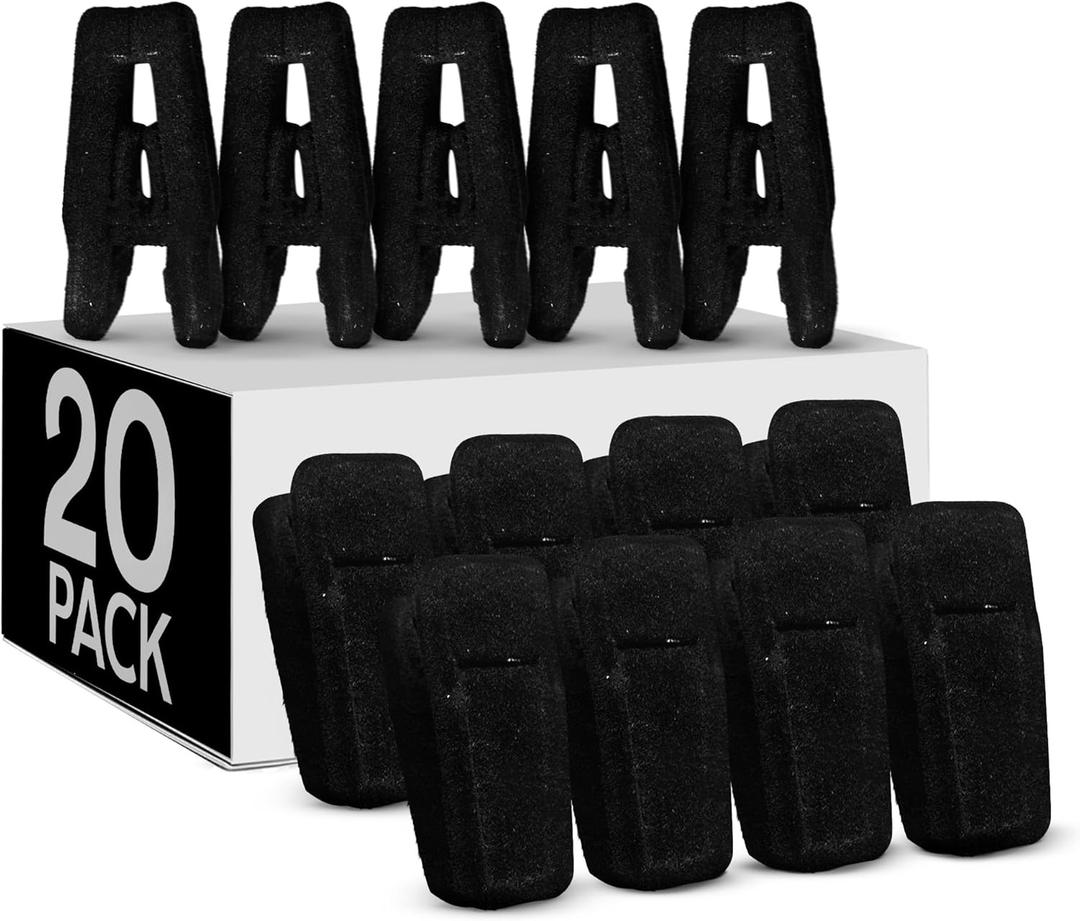 Premium Velvet Hanger Clips, Black, 20 Pack, 2.25" x 0.87" Non-Slip Grip Felt Plastic Hangers Clip, Heavy Duty, Closet Space-Saving Pants Skirt Clothes Hangers Clip, Clothes Hanger Clip