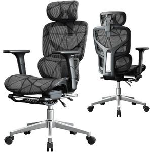 Mesh Office Chair,Ergonomic Computer Chair,Adjustable Lumbar High Back Desk Chair 400lbs,4D Adjustable Armrests & Removable Headrest,Breathable Mesh Chair for Adults,Home Gaming & Workplace(Black), Oversized