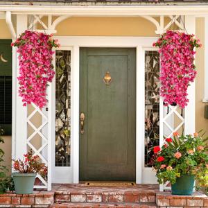 2 PCS 50 Inch Silk Bougainvillea Artificial Flowers, Faux Triangle Plum FlowersFake Bougainvillea Vine, Using for Wedding Porch Home Centerpieces Party Garden Indoor Outdoor Spring Decor (Rose Red)